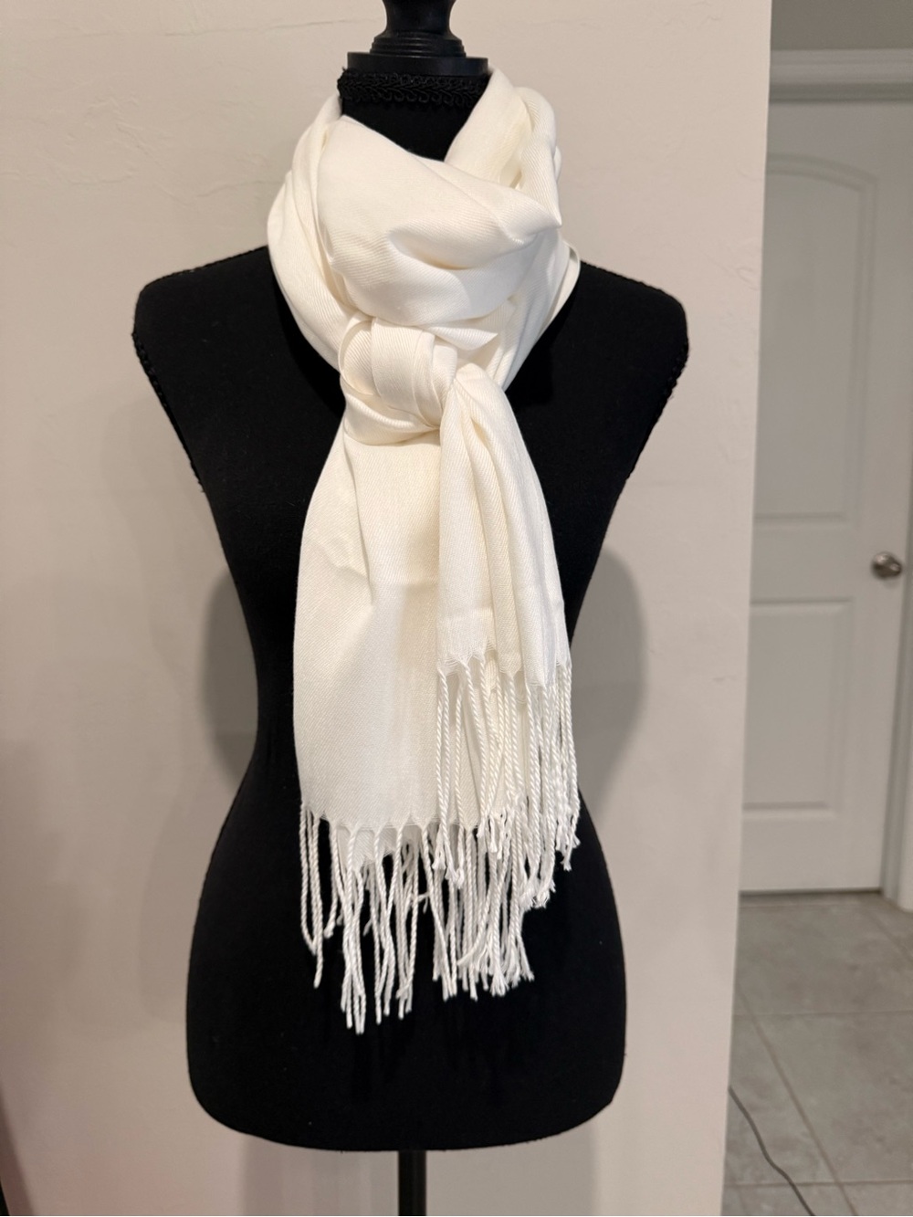 Soft Ivory Fringe Wrap Scarf for Women